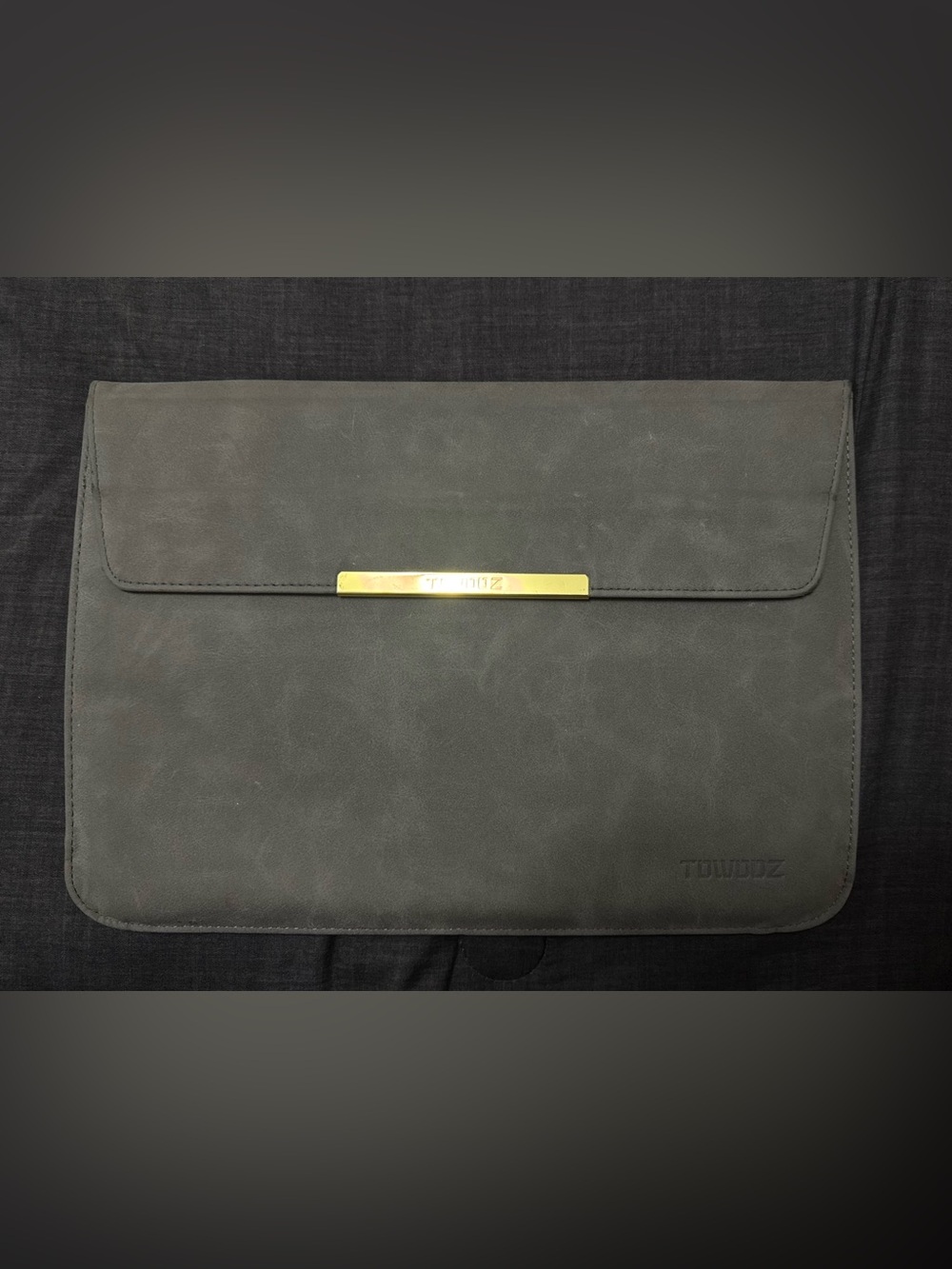 Grey Suede Envelope Sleeve with Gold Accent